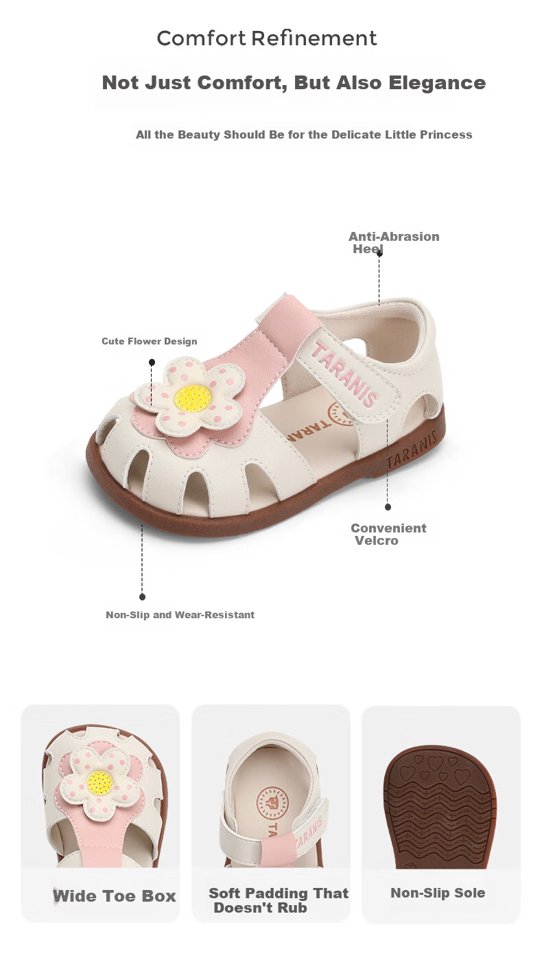 TARANIS Princess Summer Non-Slip Soft Sole Breathable Toddler Girls Bowknot Mary Jane Sandals White/Pink Size 22 2