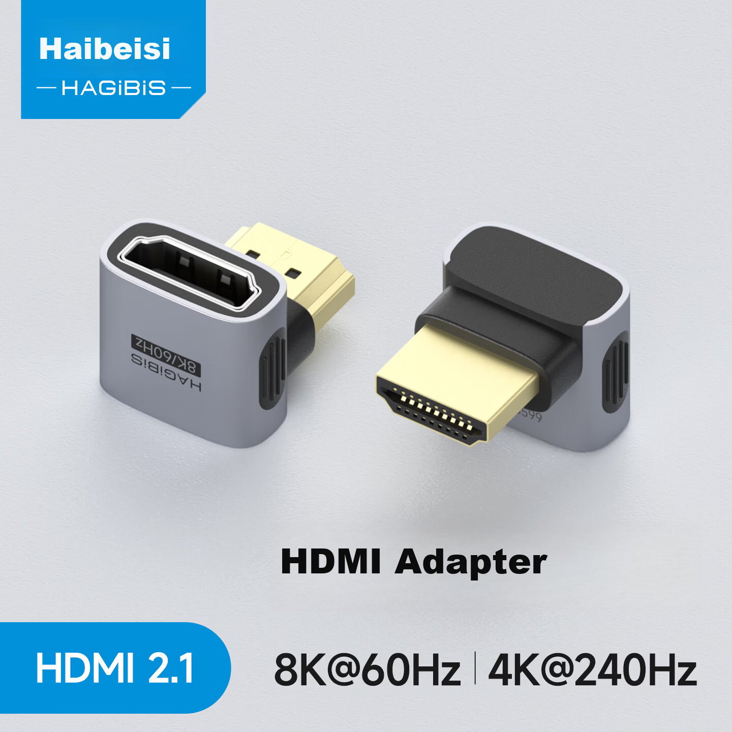 Haibaisi HDMI Adapter 90-Degree Elbow Male to Female 2.1 Version Right Angle L-Shaped 8K Connector Extension Cable for PC Graphics Card Monitor Converter Directional Head