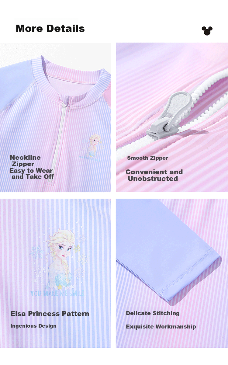 Disney Girls' Two-Piece Swimsuit with Long Sleeves And Pants, Sun Protection Swimwear D36129S2H Pink Elsa 120 5