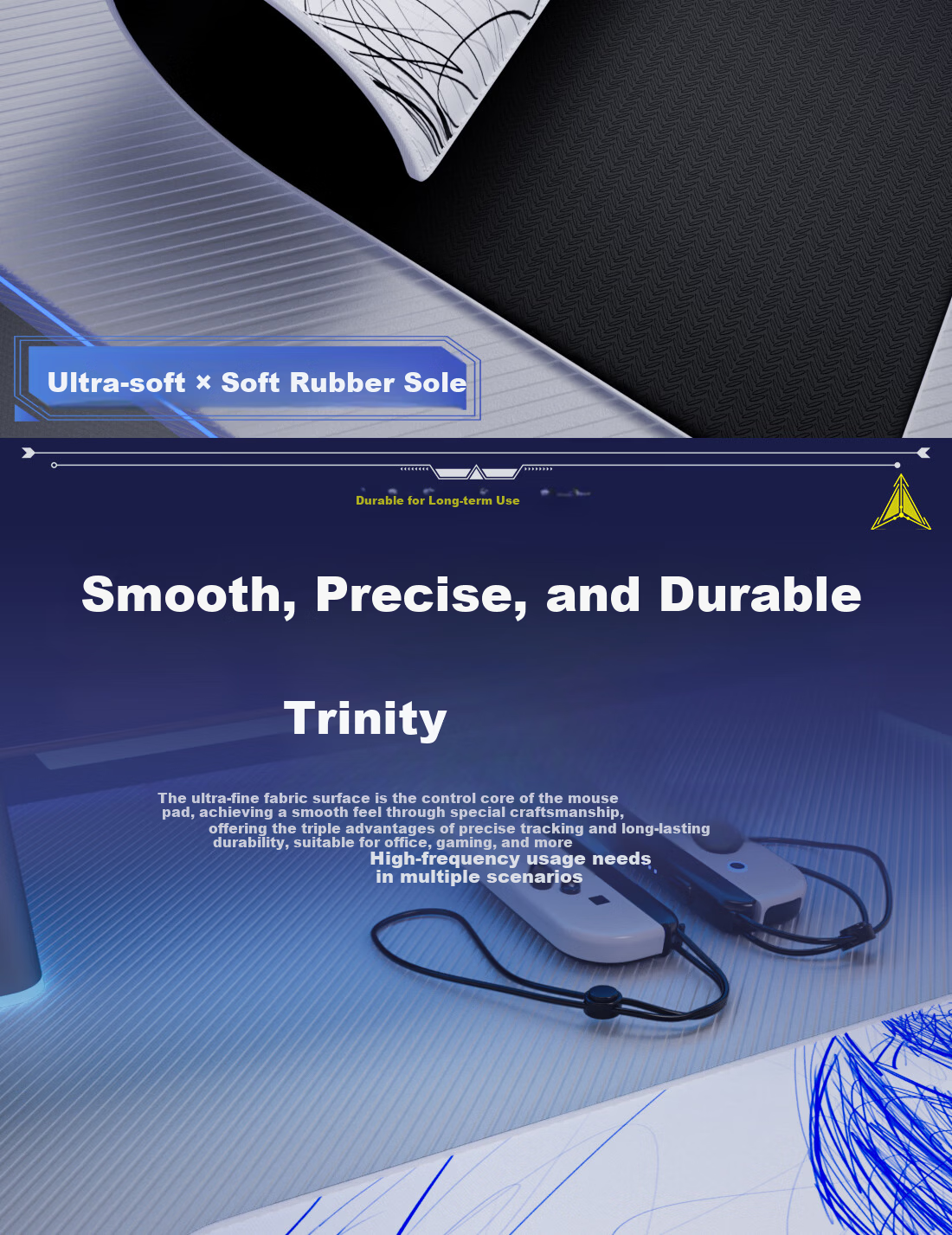 Saifeiyan [Wushuang] Ultra-fiber Cloth Gaming Mouse Pad Professional FPS Waterproof Balanced Pad Line Art Design CSGO Valorant Control Pad Wushuang Black 480x400x5mm 7