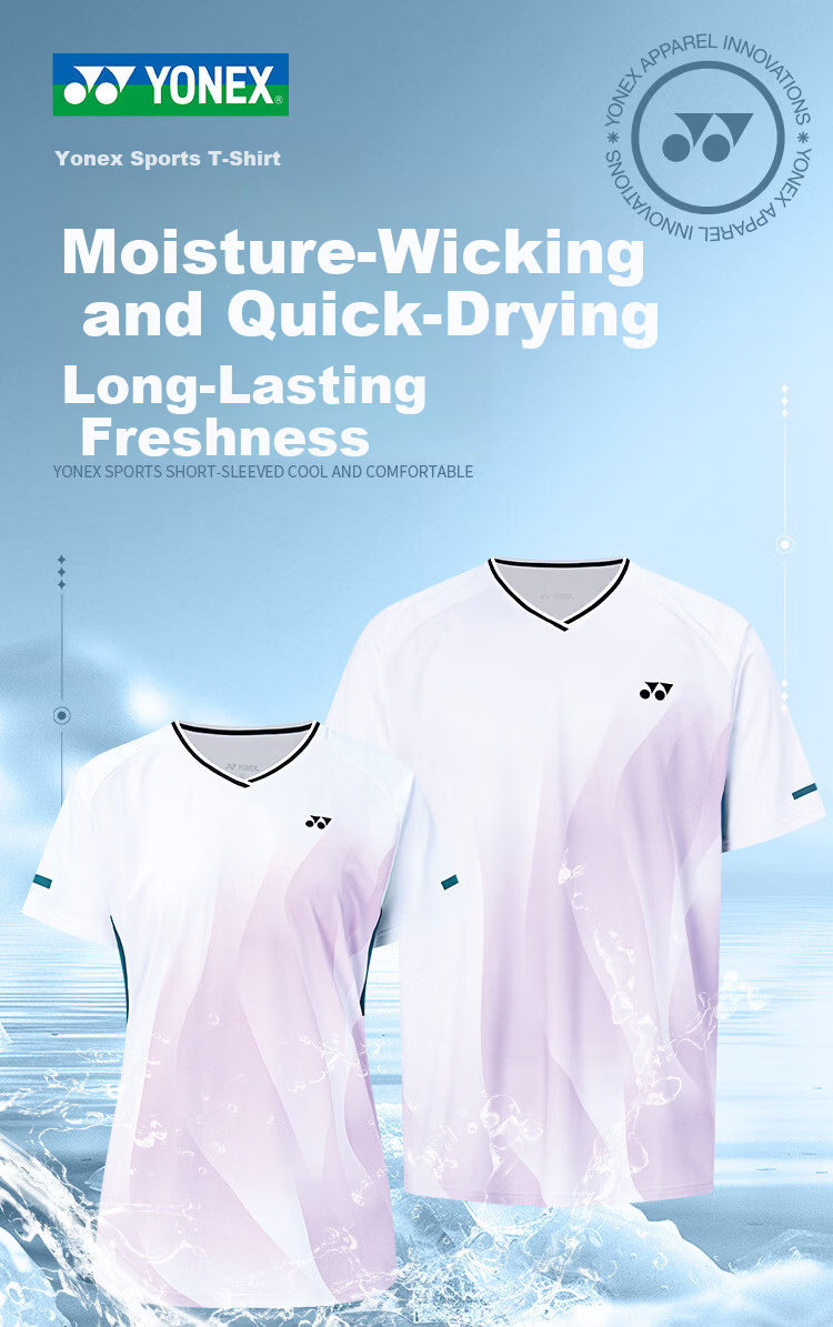 YONEX Badminton Shirt Competition Training Sweat-Absorbing Quick-Dry Running Fitness Sports Short Sleeve T-Shirt 1100126BCR White L 1