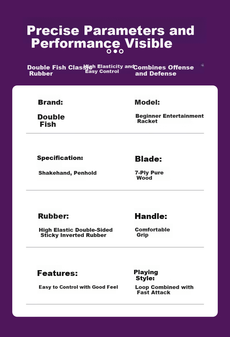 DOUBLE FISH Professional Table Tennis Paddle Single Racket Penhold and Shakehand Style Double-Sided Beginner Student Training Paddle Qixun Penhold 7