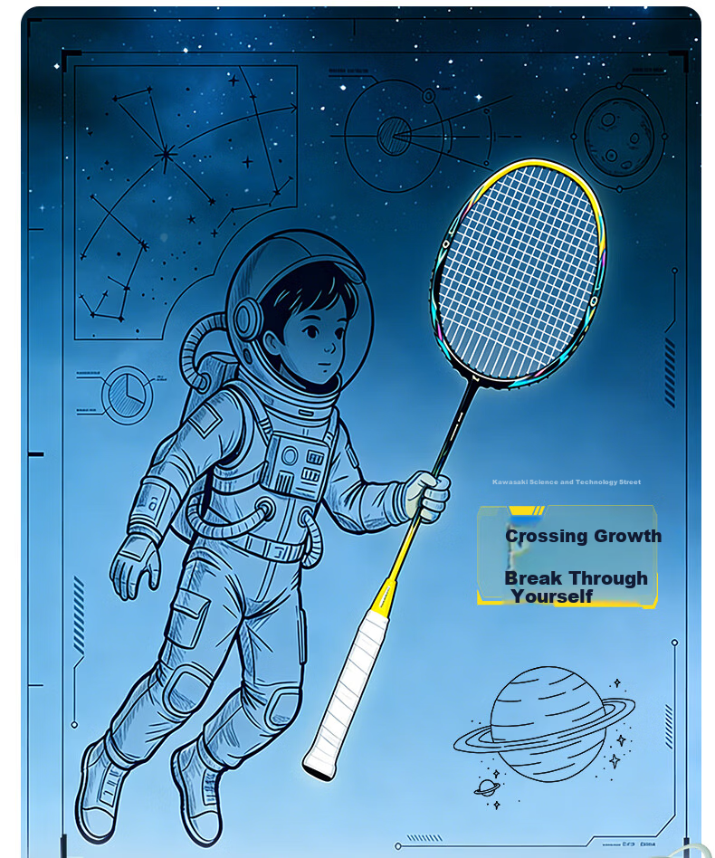 KAWASAKI Badminton Racket Feitian 66 Full Carbon Single Racket 4U Balanced for Attack And Defense Competition Training Racket Canglan Qing (Strung) 5