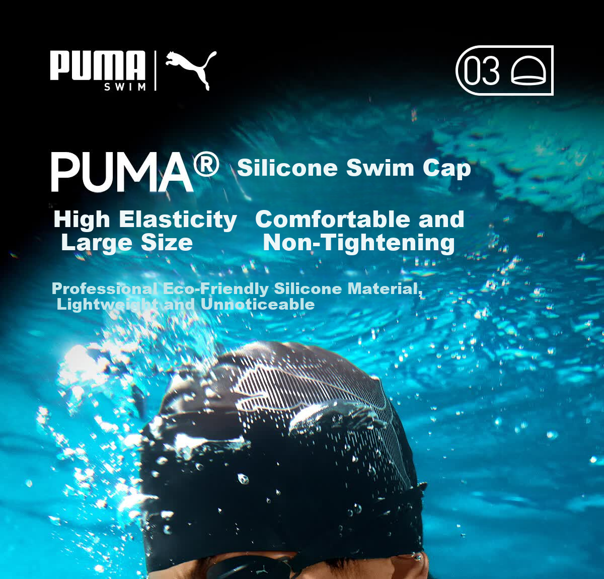 PUMA Silicone Swim Cap Professional Waterproof Non-Slip High Elasticity Comfortable Unisex Adult Training Swimming Cap Extra Large 2