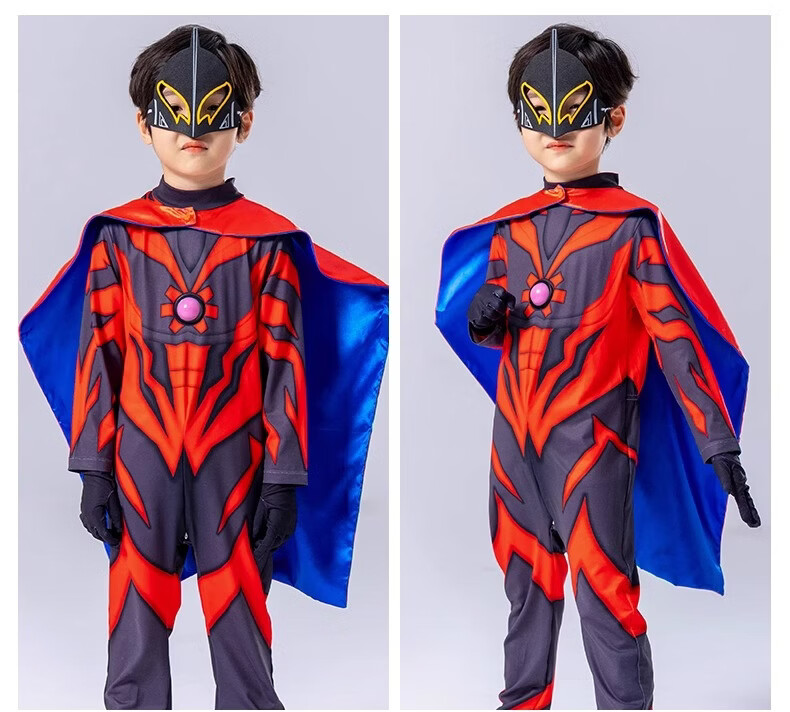 ULTRAMAN Official Golden Zero Ultraman Costume Jumpsuit 130cm Gift Box with Eye Mask, Gloves, Chest Light, and Cape 19