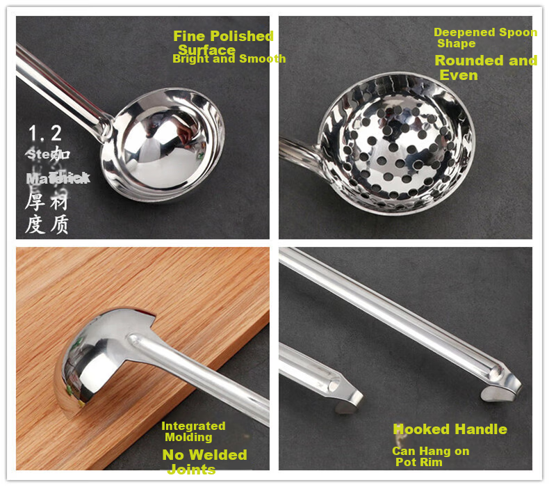 Caitang Thickened Stainless Steel Hooked Soup Ladle Long Handle Soup Spoon Hanging Soup Ladle Small 7CM Jingcang 3