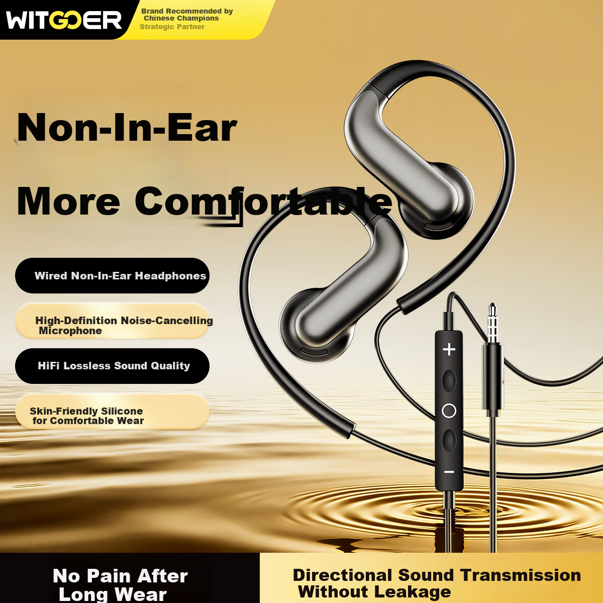 Zhiguozhe 2026 Latest Wired Earhook Earphones with Microphone 2-in-1 Type-C Desktop Laptop Non-In-Ear Comfortable 3.5mm Non-Bone Conduction