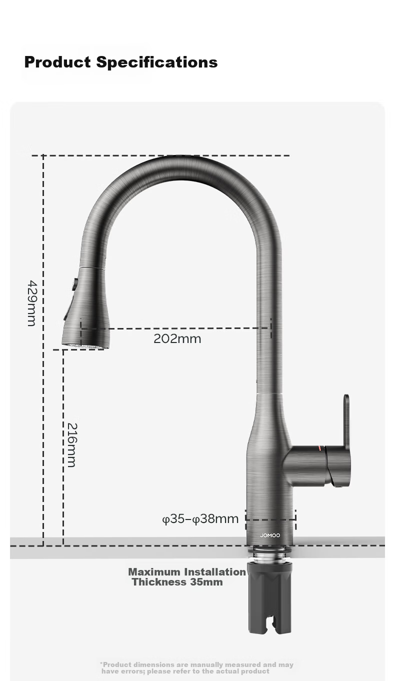 JOMOO Kitchen Faucet Dual Control Hot and Cold Three-Function Pull-Out Sink Faucet Gun Gray 33178 17