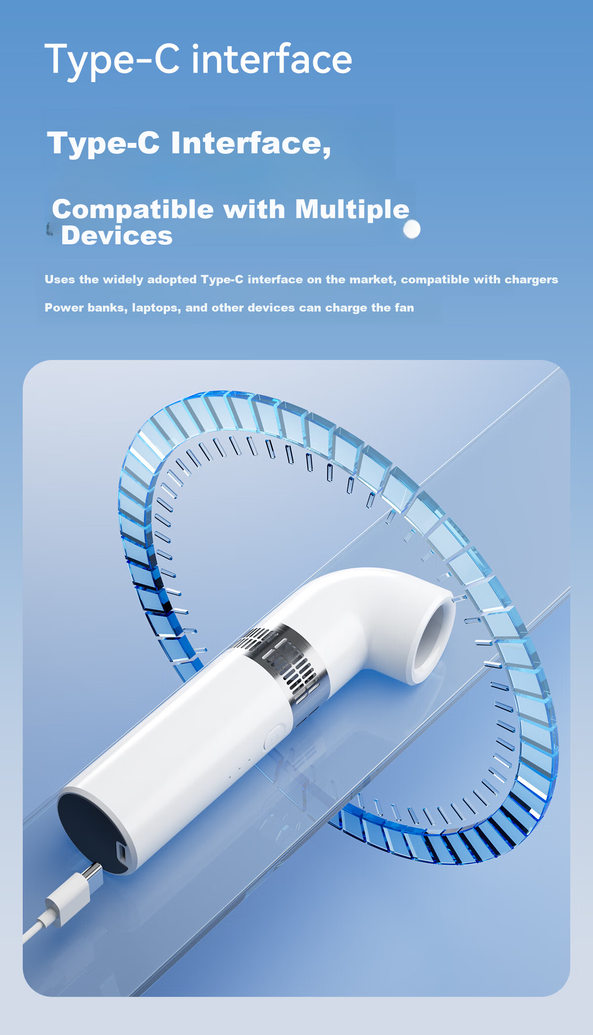 Bashidai Mini Portable bladeless fan handheld small long battery life desktop office silent cooling high-speed energy-saving bendable outdoor white 7