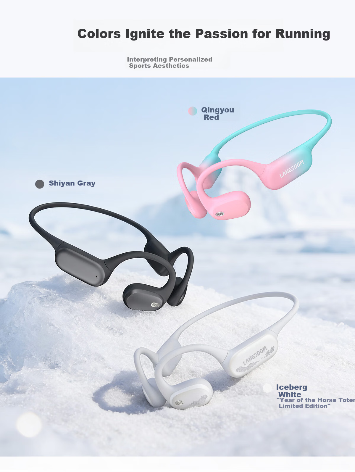 Langston AirWave Pro 2 Open-Ear Bone Conduction Bluetooth Headphones Waterproof Sweatproof Long Battery Life for Apple Huawei Iceberg White 13