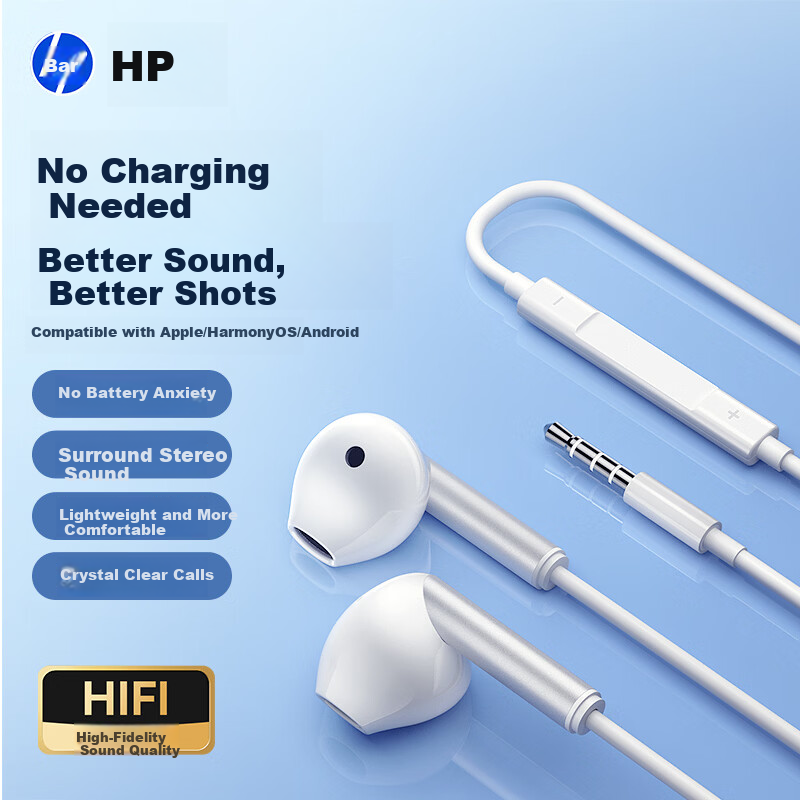 HP 1115 Wired Earphones 3.5mm Half In-Ear with Mic 14.2mm Large Driver HD Sound for Phone PC Tablet Gaming Music Online Classes
