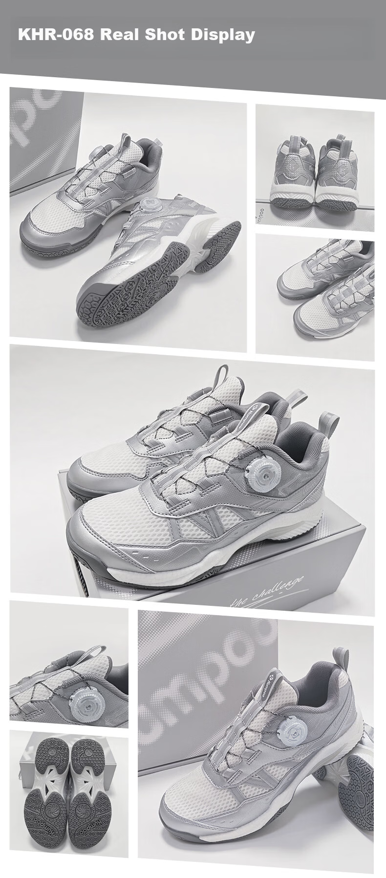 KUMPOO Badminton Shoes, Yinren D68, Unisex, Shock-Absorbing, Non-Slip, Breathable, Xunfeng Button Sneakers, Silver, Size 40 9
