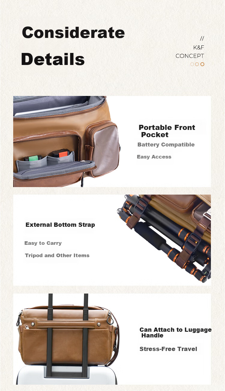 K&F CONCEPT Messenger Camera Bag Photography Crossbody Shoulder Bag for Mirrorless and DSLR Cameras One Body Two Lenses Multifunctional Vintage Original Photography Bag Gobi Brown 20