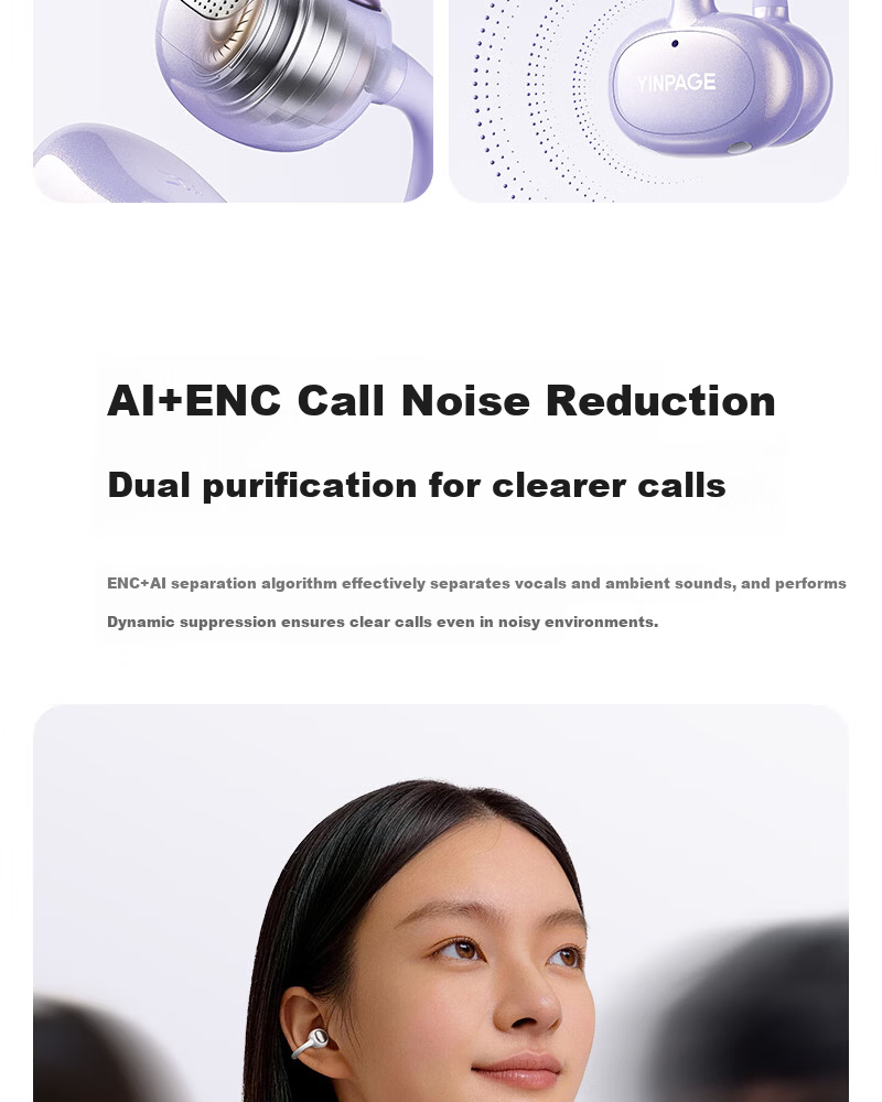 Yinbeiqi New ClipAir Wireless Bluetooth Earphones AI Translation Clip-On Bone Conduction Open-Ear Sports Earhooks for Apple Huawei 13