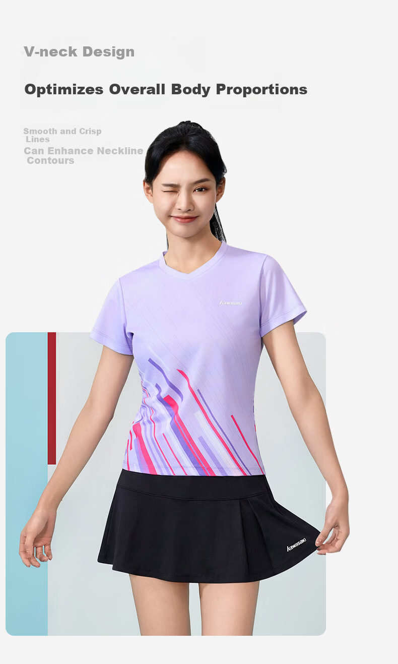 KAWASAKI Women's Badminton Set Short Sleeve + Skirt Sweat-Absorbing Quick-Dry Training Competition Sportswear D2826 Purple L 7