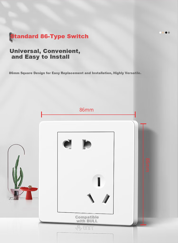 BULL Switch Socket, G07 Series Single-Pole Double-Throw Five-Hole Socket with Switch, 86-Type Panel G07E334S Ivory White 10