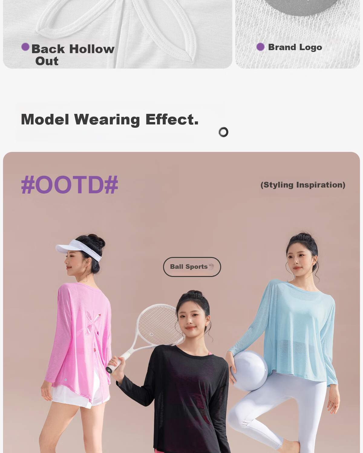 361° Bamboo Slub Yarn Loose Lightweight Hollow Out Back Sports Top Women Outdoor Versatile Yoga Cover Breathable Fitness Long Sleeve 12