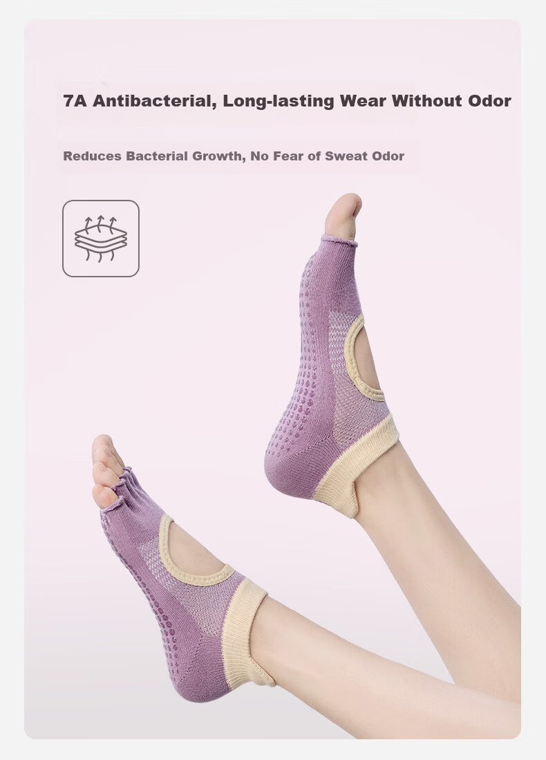 Keep Colorful Non-Slip Low-Cut Open-Toe Yoga Socks Indoor Floor Sports Dance Pilates Polar Night Black 5