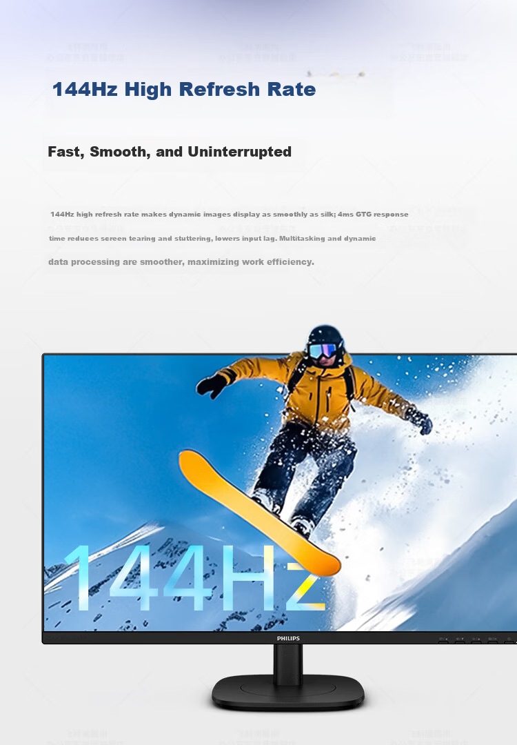 PHILIPS 27-inch 2K HD IPS Monitor 144Hz Circular Polarization Eye Protection Comfortable Blue Light 4.0 Adjustable Height and Rotation Built-in Speakers Commercial Office Computer Display 10