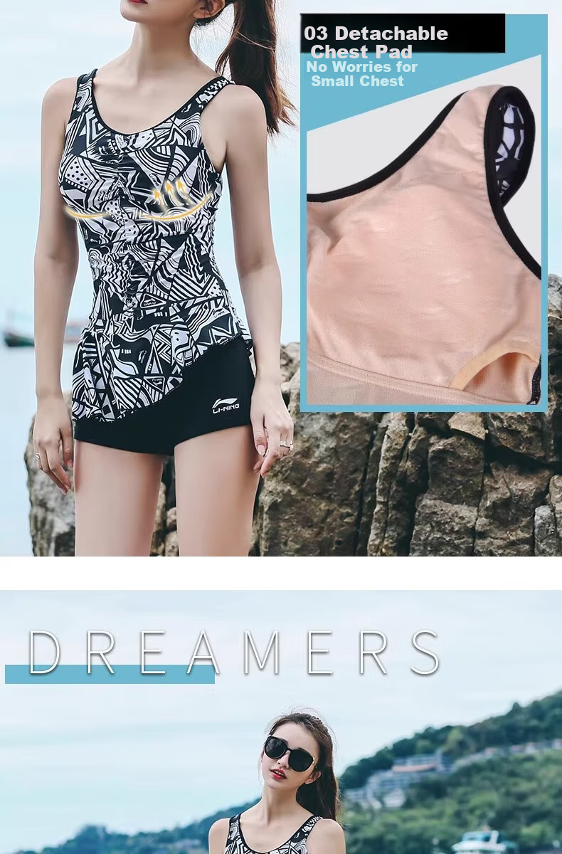 LI-NING Women's Adult Training Swimwear 2026 New High-End One-Piece Swimsuit for Hot Springs, Tummy Control, Slimming, Plus Size 3