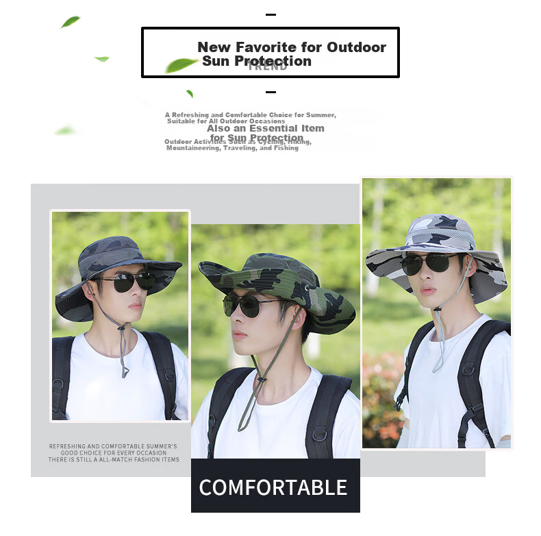 XUEXIMAN Men's Summer Fisherman Hat Fishing Sunshade Wide Brim Outdoor Mountaineering Sun Protection Cap for Men Cycling Travel 2