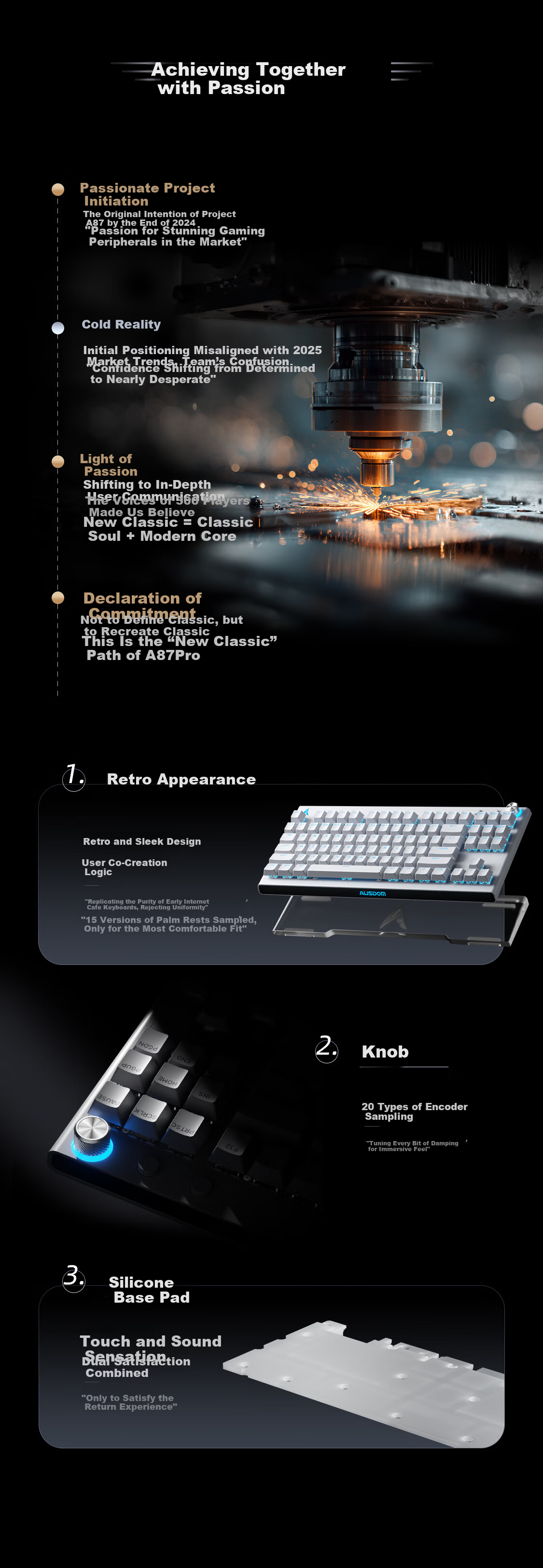 AUSDOM A87pro Wireless Mechanical Keyboard Dual 8K Low Latency Metal Knob Gaming Tri-Mode Semi-Aluminum Floating Structure RGB Lighting 87 Keys TTC Brother V2 Switches - Gray 2