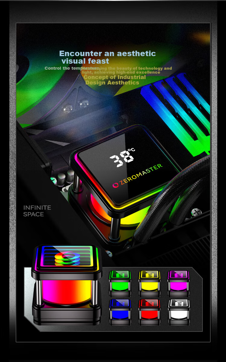 ZeroMaster 240 ARGB All-in-One CPU Liquid Cooler with Temperature Control, RGB Sync, and Temperature Display 4