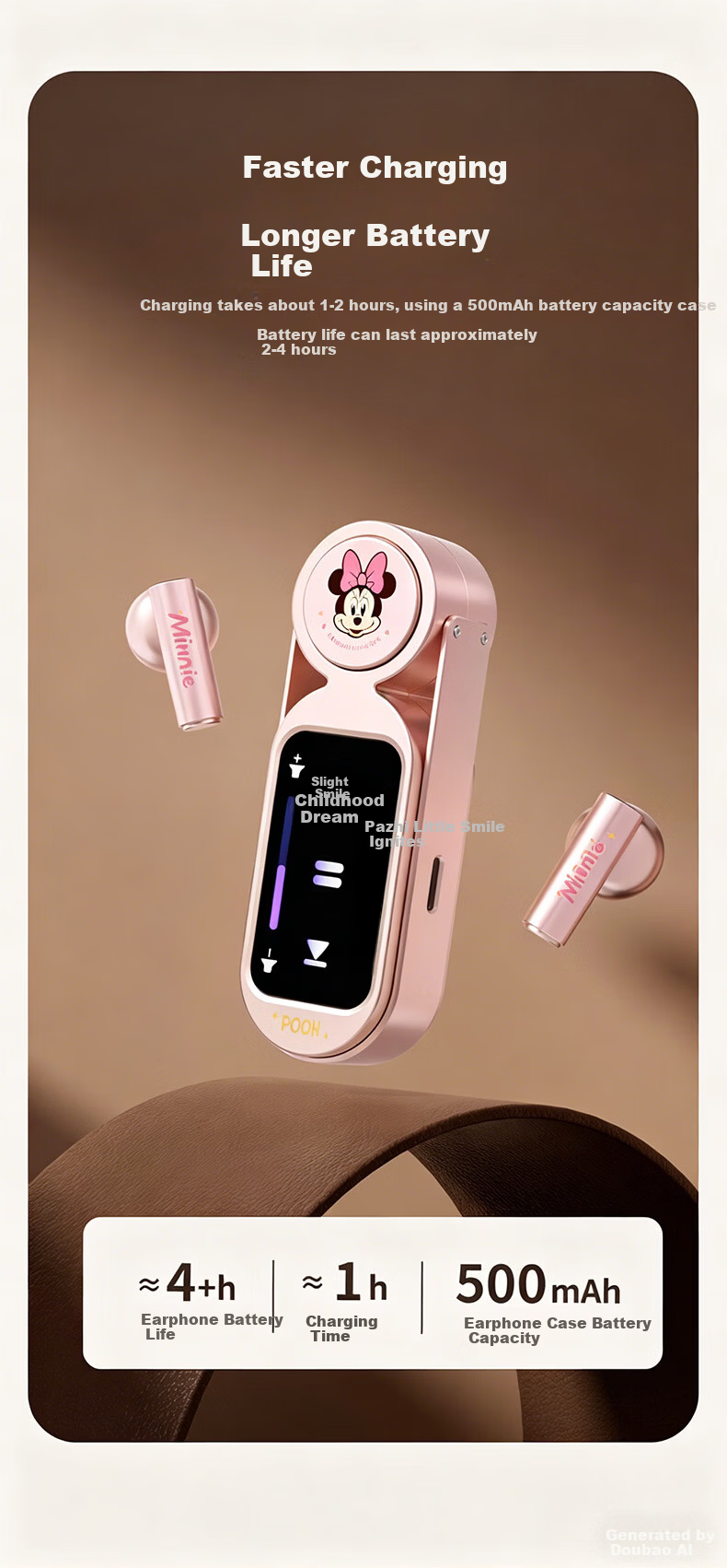 Disney Semi-In-Ear Wireless Bluetooth Earphones with Microphone, Long Battery Life, Multifunction Touch Screen, Digital Display, Alarm Clock, Call, Wallpaper, Gaming, Photography, Student Boys Birthda 10
