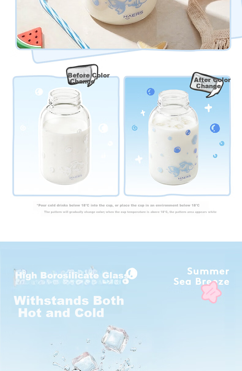 HAERS Glass Cup High-Value Summer Straw Cup for Girls Student Desktop Water Cup Heat-Resistant Suitable for Boiling Water Pink 520ml 6