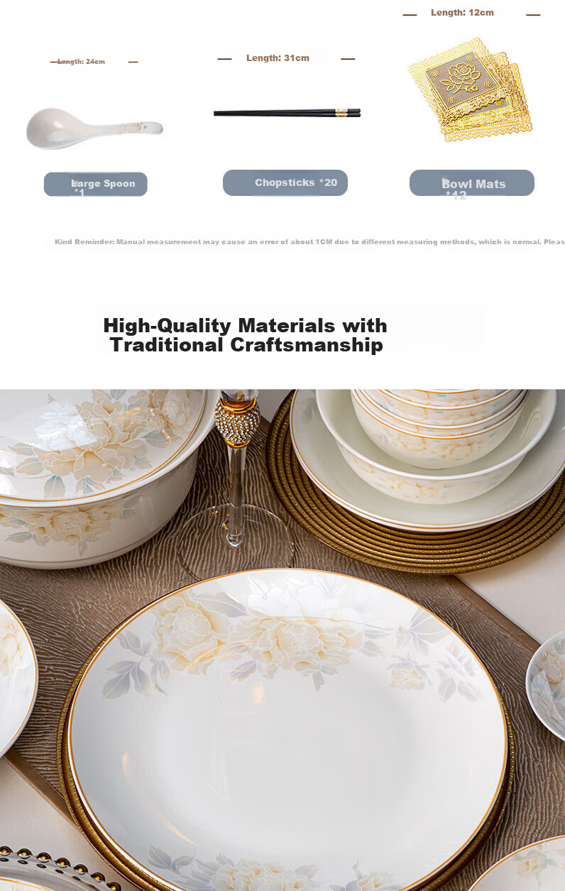 Ganyi Jingdezhen 78-Piece Dinnerware Set, Complete Bowl And Plate Set for Home Use, Chopsticks Included, Housewarming Gift 6
