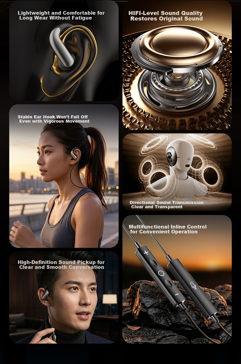 Zhiguozhe 2026 Latest Wired Earhook Earphones with Microphone 2-in-1 Type-C Desktop Laptop Non-In-Ear Comfortable 3.5mm Non-Bone Conduction 10