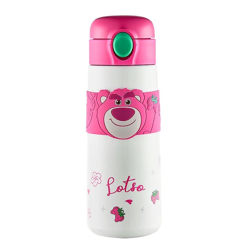 Disney Kids Insulated Water Bottle 316 Stainless Steel Strawberry Bear 500ml for Kindergarten and Elementary Students