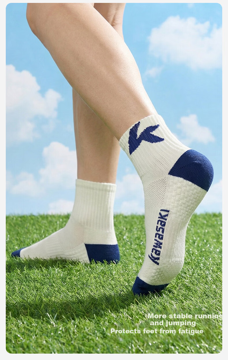 KAWASAKI Badminton Socks Kids Sports Socks Durable Terry Bottom D6401 White Blue/White Green/Vintage Green (3 Pairs) 9