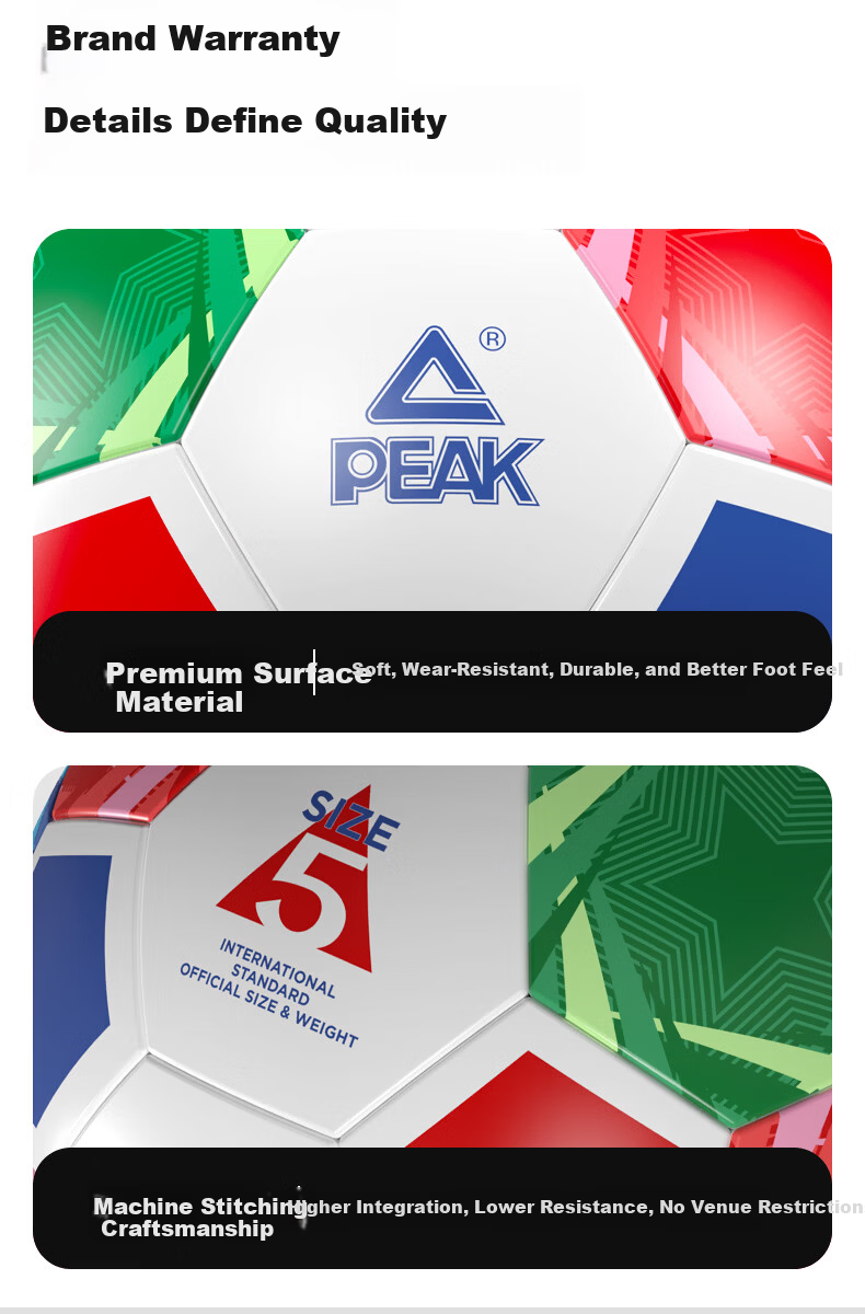 Peak Soccer Ball Size 4 for Children and Adults, Standard World Cup Match Training Ball for Youth, Primary School, and Preschool 8