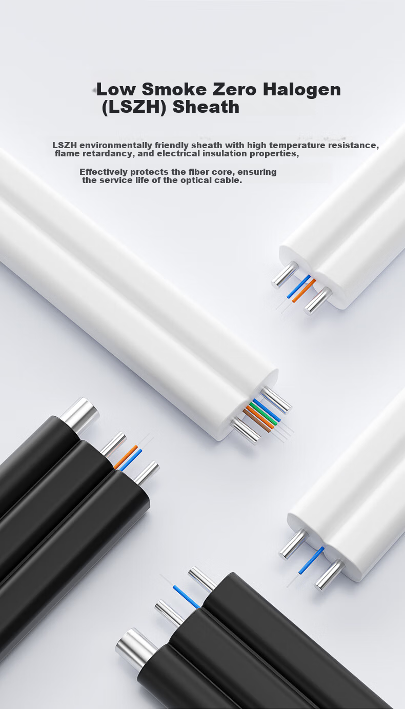 FiberHome Tiancheng Telecom Grade Indoor Butterfly Fiber Optic Drop Cable Single Mode 1 Core 2 Steel Wires Black GJXH Fiber FTTH Optical Modem Extension Pre-embedded Cable 2