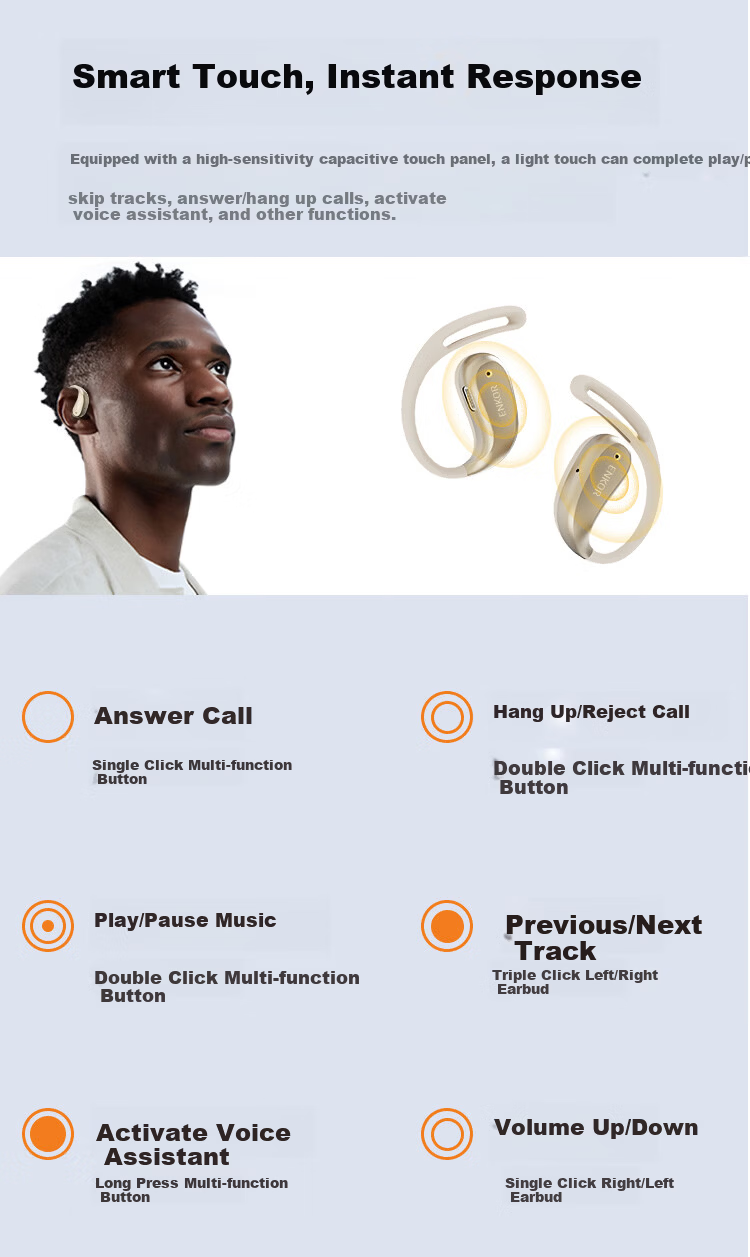 ENKOR EW23 Bluetooth Earphones Open-Ear True Wireless Sports Running Fitness Cycling Noise-Cancelling Headset Compatible with Apple Huawei Xiaomi Phones 9