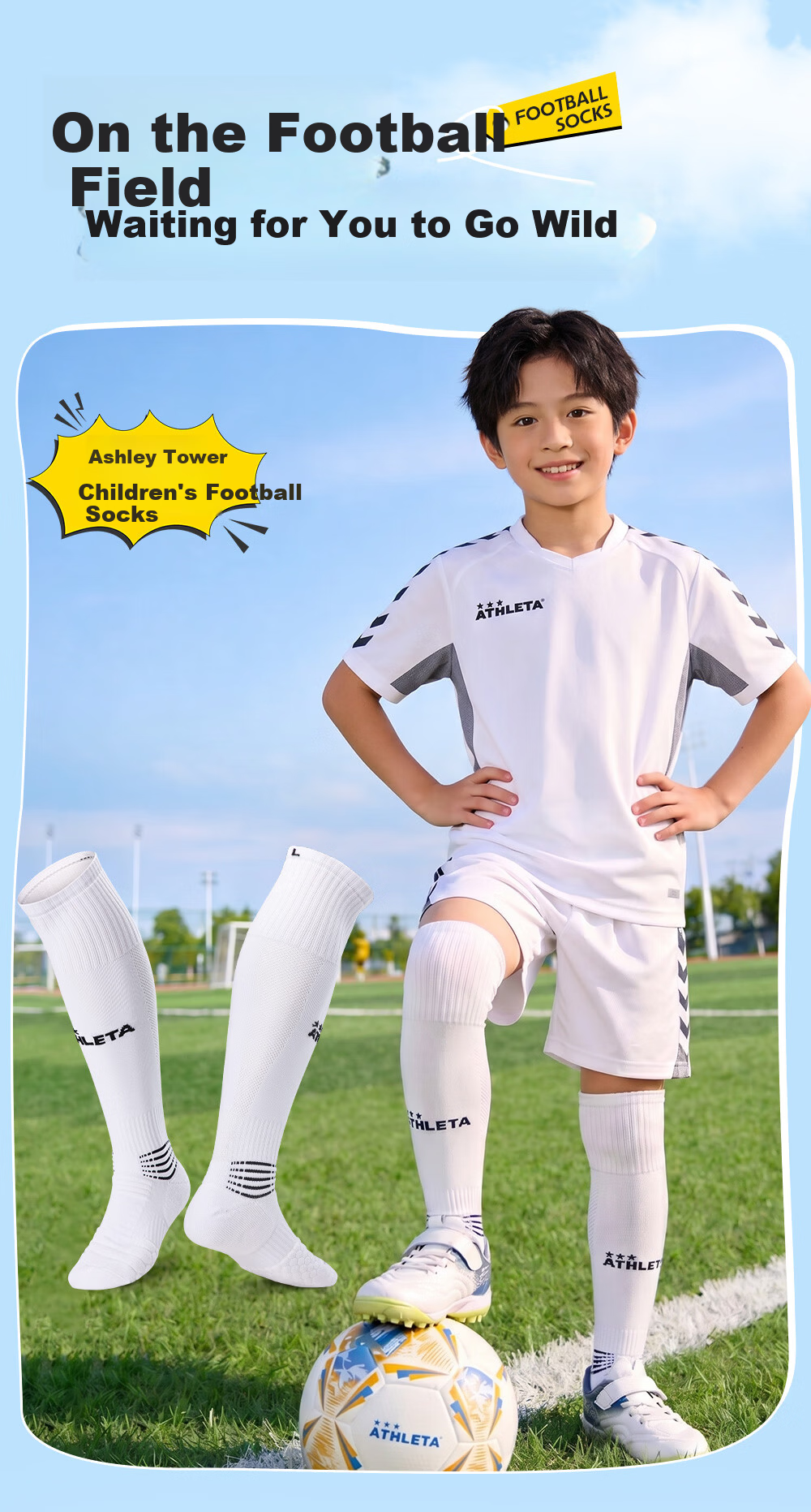 ATHLETA Kids Soccer Over-the-Knee Socks Non-Slip Cushion Towel Bottom Boys Girls Youth Training Socks 2