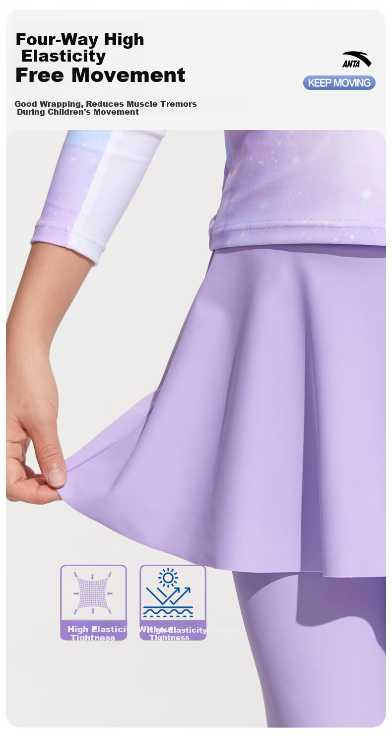 ANTA Kids Girls Two-Piece Long Sleeve Sun Protection Hooded Surfing Swimsuit Training Quick-Dry Hot Spring Swimwear 140 6