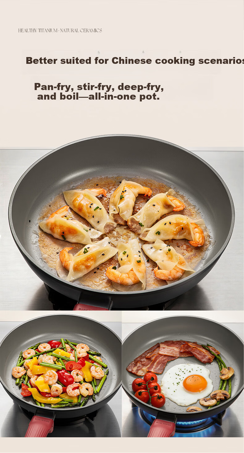 ASD Flat Frying Pan Non-stick Titanium Ceramic Coating 26cm Steak Egg Cooking Pan Compatible with Induction Cooker J1WJ 14