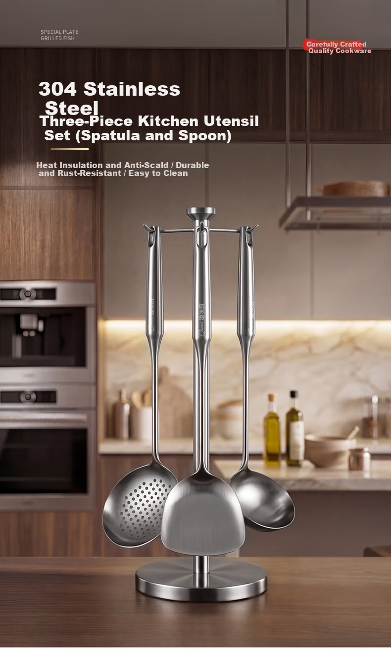 Fun Kitchen Spatula and Spoon Set 304 Stainless Steel Turner + Soup Ladle + Slotted Spoon 3-Piece Set Stainless Steel Cooking Utensils for Iron and Stainless Steel Pans 1