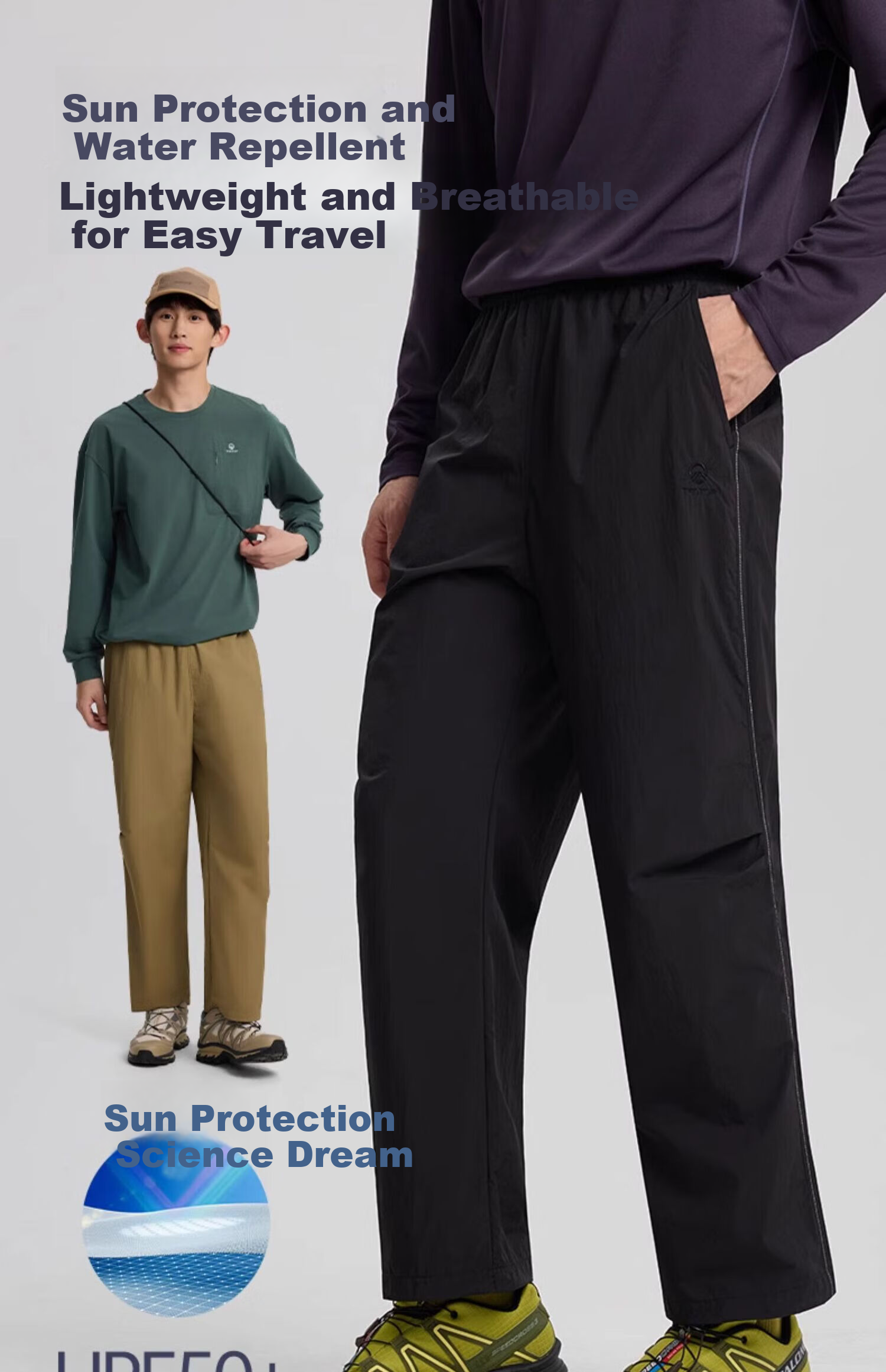TECTOP Men's Outdoor Casual Pants Spring Summer Sun Protection Lightweight Breathable Windproof Water-Repellent Loose Fit Long Pants Cloud Ink Black M 1