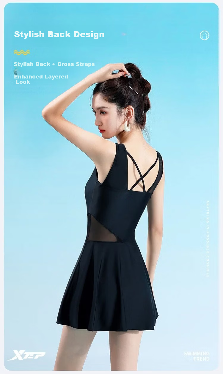 Xtep Women's Sunscreen One-Piece Slimming Skirted Swimsuit Korean Student Beach Vacation Hot Spring Swimwear 7