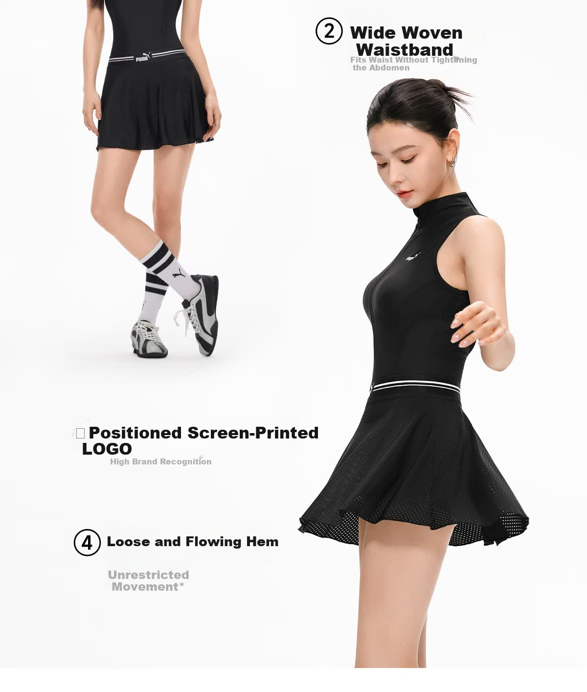 PUMA Women's Two-Piece Swim Skirt Slim Fit Breathable Versatile Casual Vacation Swimwear One-Piece Skirt and Short Skirt 17