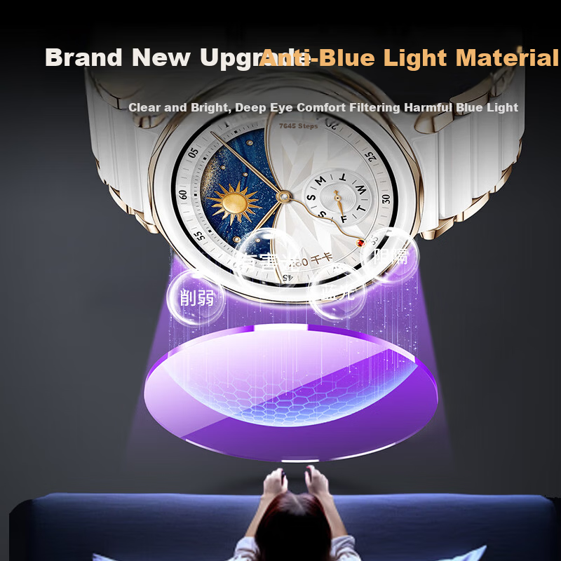 Smorss 2-Pack Anti-Blue Light Screen Protector for Huawei Watch GT5 Pro 42mm Tempered Glass Eye Protection Full Coverage Scratch-Resistant Film