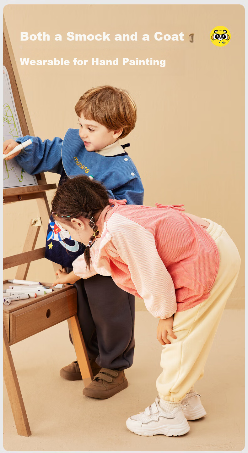 Mumeng Kids Apron Baby Feeding Bib Splash-proof Waterproof Anti-dirty Autumn Winter Reversible Unicorn Size M 4