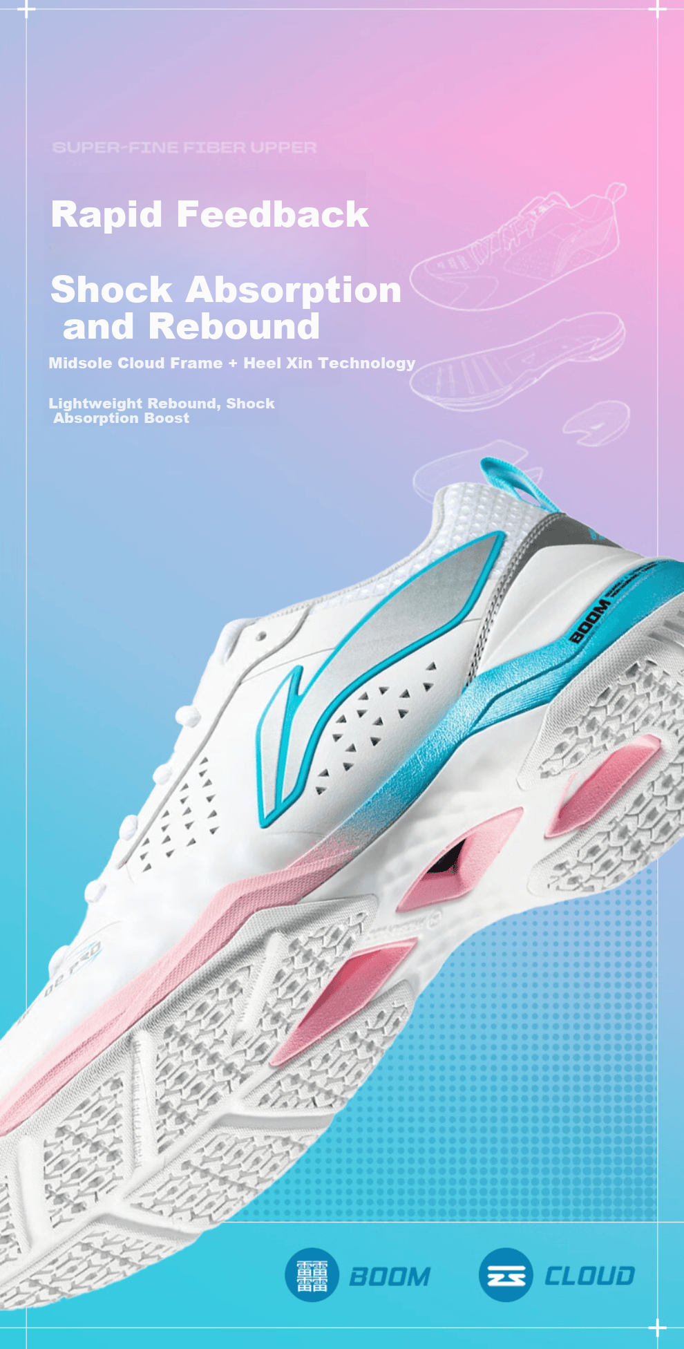 LI-NING Badminton Shoes Blade II PRO AYZV001-2 Standard White/Silver Size 43 4