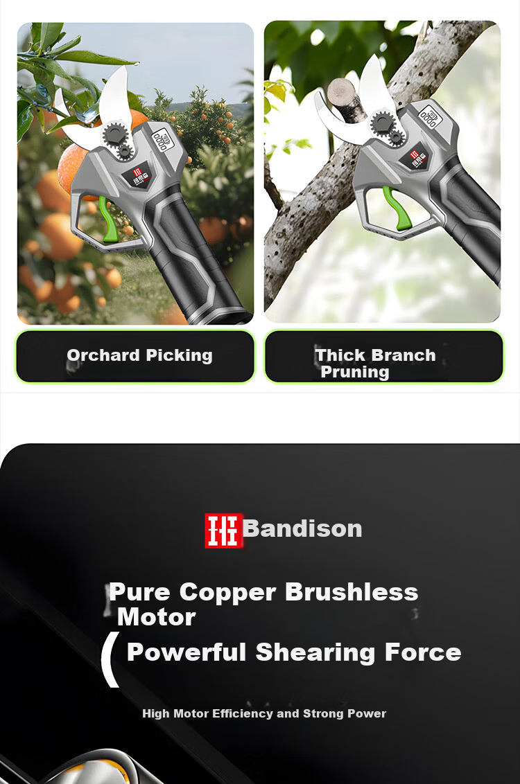 Bandison 21V Electric Pruning Shears High-Power Lithium Battery Garden Tree Branch Cutter Gardening Pruner 8