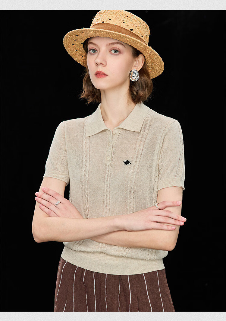 Wudao Summer Polo Collar Embroidered Pattern Short Sleeve Women's T-Shirt 2026 Latest Fashionable Top 13