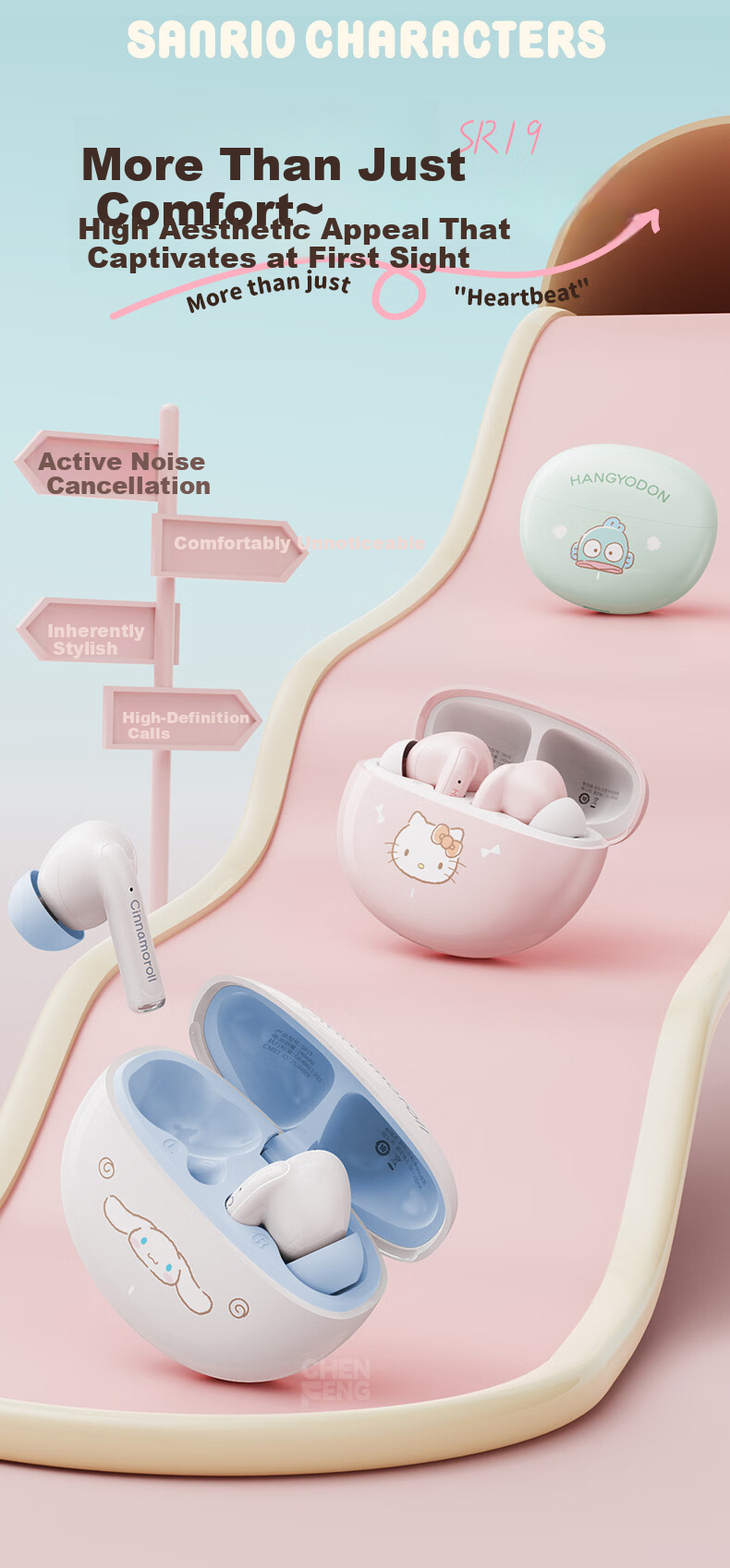 Chenfeng Sanrio Bluetooth In-Ear Wireless Earphones High-Quality Active Noise Cancelling Long Battery Life Birthday Gift for Girls Compatible with Apple Huawei SR19 Cinnamoroll 1