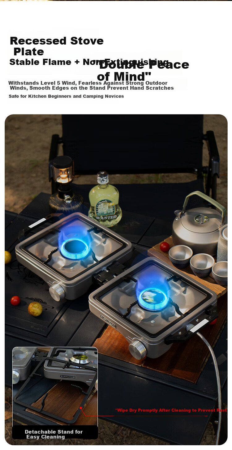 BUERK New Outdoor Portable Folding Split Double-Head Gas Stove Camping BBQ Titanium 8kW 7